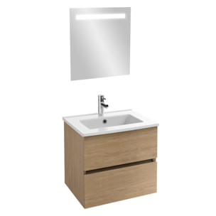 Meuble vasque 60 cm Tolbiac chêne + miroir led