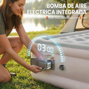 Colchón Hinchable Individual 190x97x39 cm con Bomba Integrada, Inflado 3 Min Desinflado 2 Min, Colchón Inflable Plegable Impermeable, Bolsa Transporte, Superficie Flocado, Carga 200 kg, Caqui