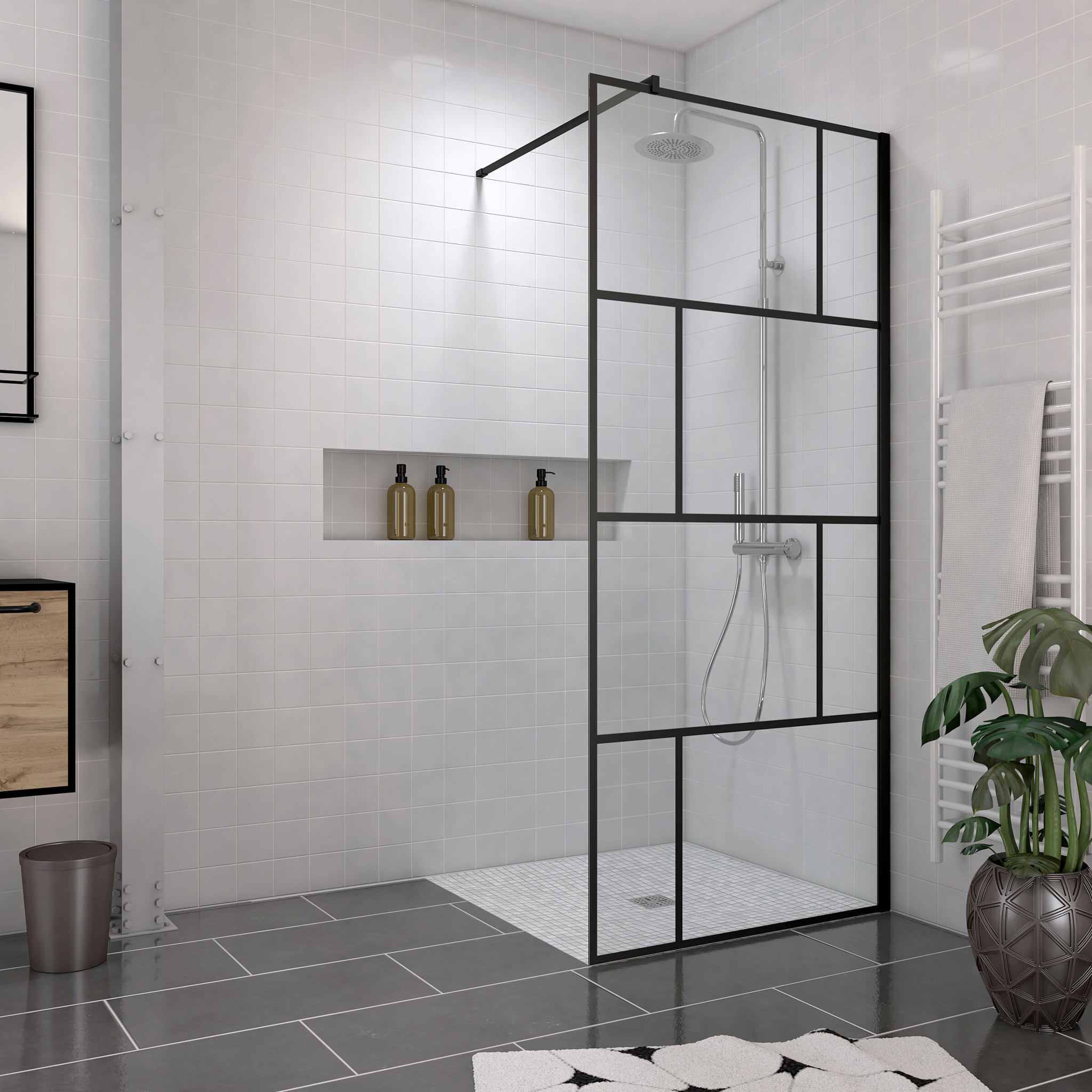 Pack Paroi de douche 90x195 cm + RECEVEUR A CARRELER 90X90 RECOUPABLE + BONDE HORIZONTALE