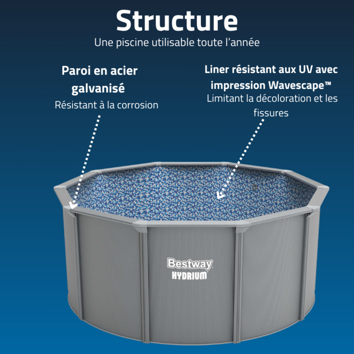 Bestway Piscine acier ronde Bestway Hydrium 305 x 122 cm gris clair
