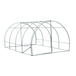 Serre de jardin tunnel surface sol 12 m² 4L x 3l x 2H m châssis tubulaire renforcé 25 mm double porte avec poignées blanc