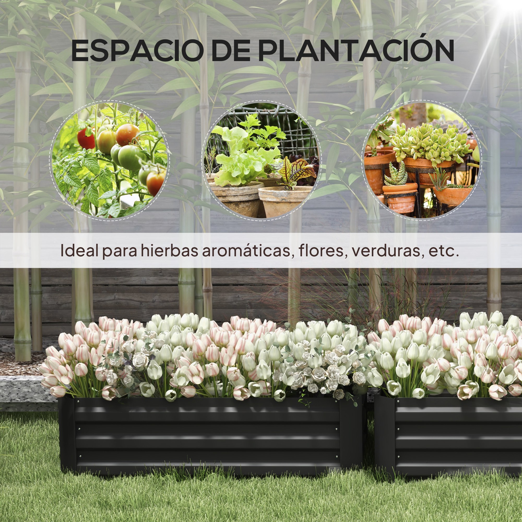 Juego de 2 Jardineras Exterior Grandes de Acero Galvanizado, Huertos Urbanos, Maceteros Exterior Elevados para Plantas, Flores, Terraza, Resistente a la Intemperie, 100x50x30 cm, Negro