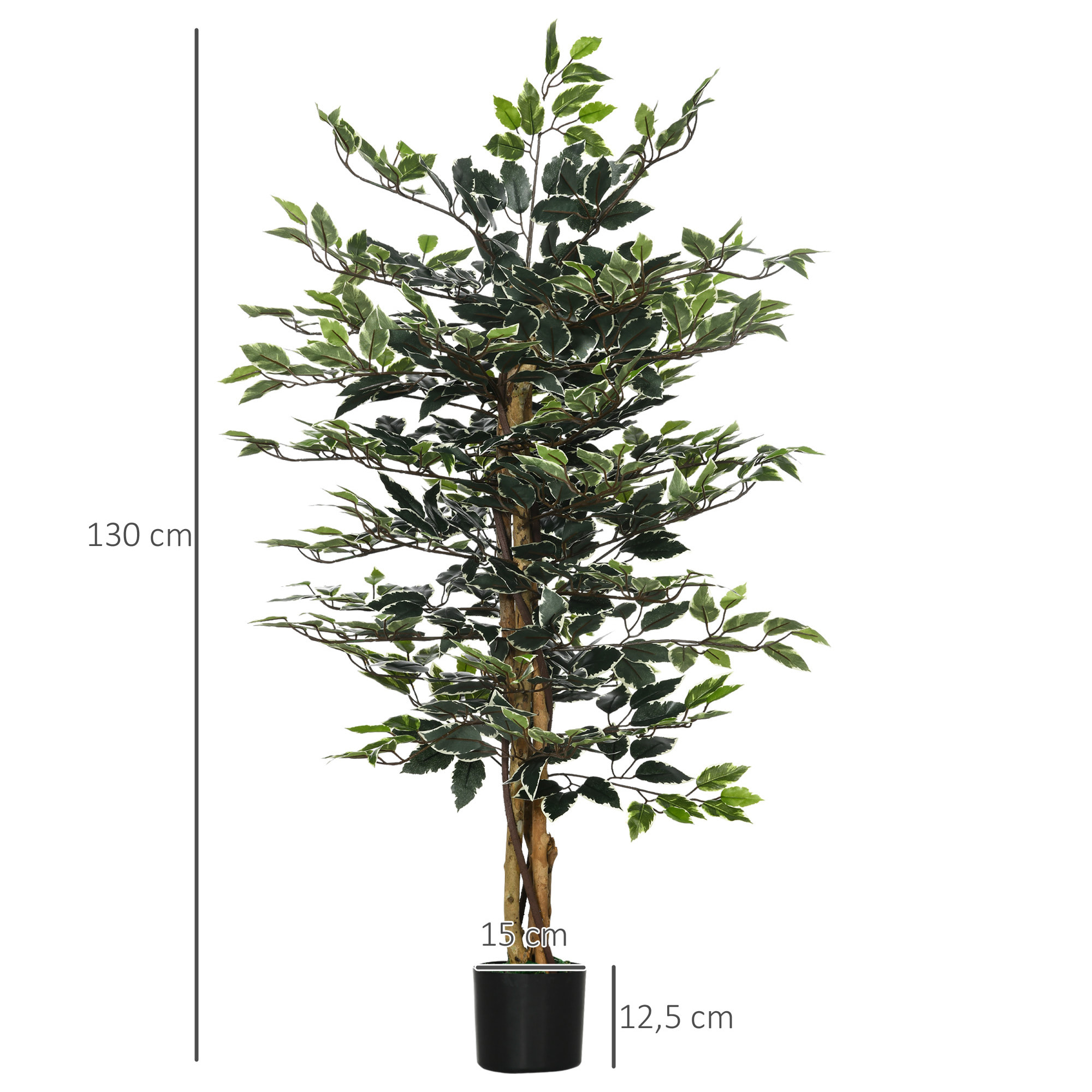 Ficus Artificial con Troncos 130cm Planta Artificial con Macetas y 702 Hojas