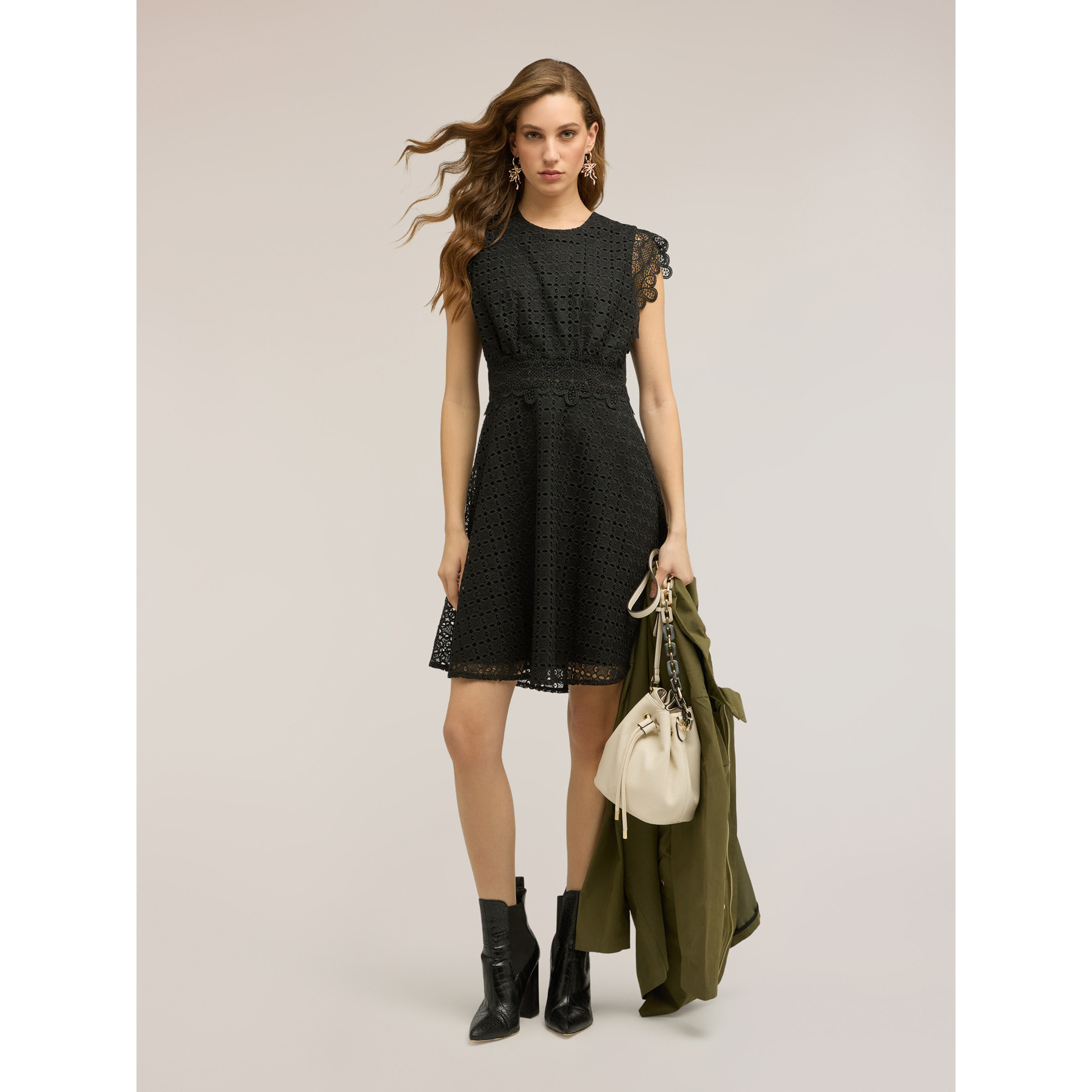 Motivi - Vestido flare en sangallo con encaje - Negro