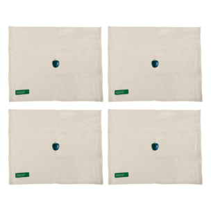 Juego de 4 manteles individuales 45x35cm 180gsm en algodón crema con manzana verde benetton