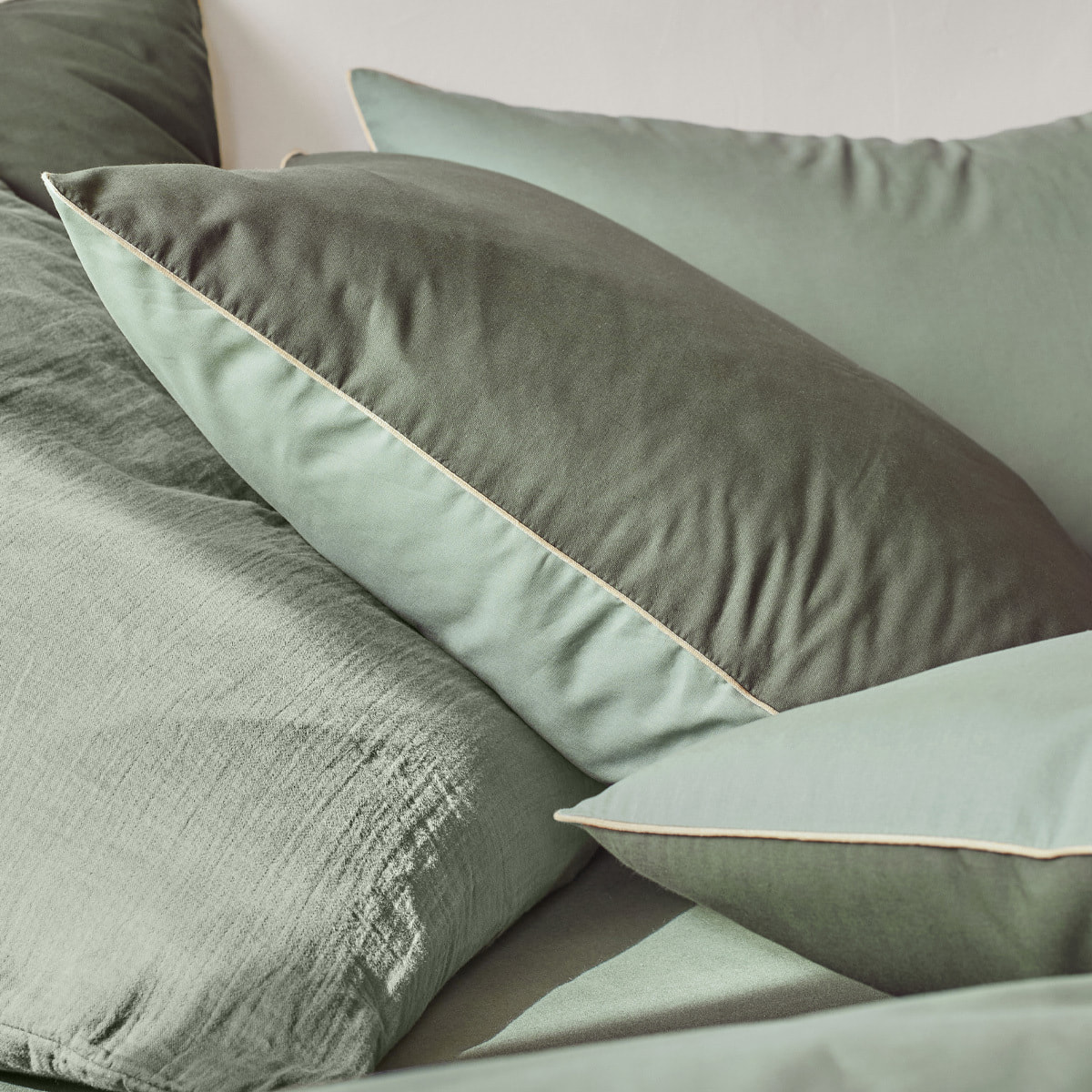 Housse de couette bicolore en coton, BONS JOURS, Vert Palme/ Vert Aloe