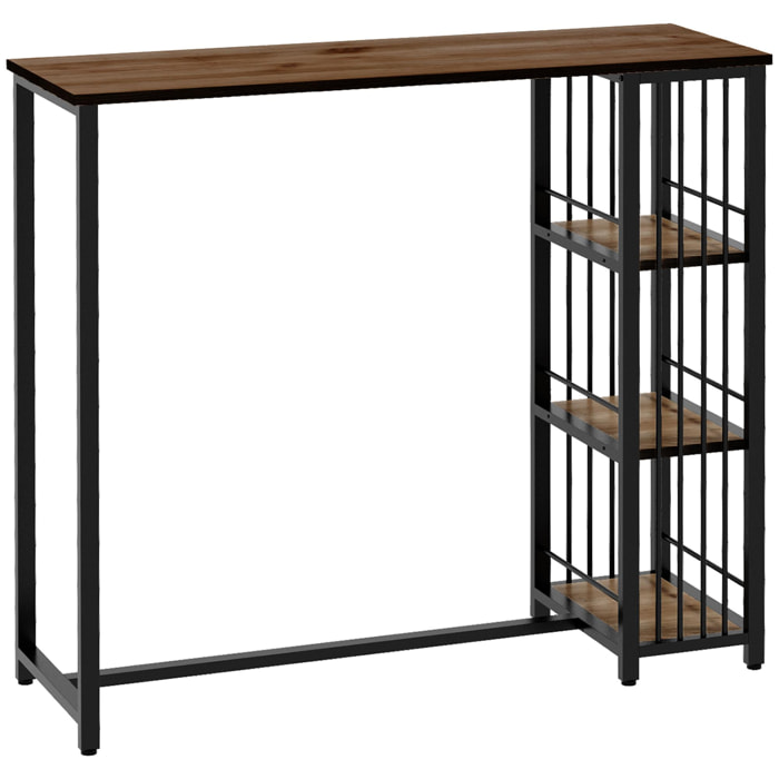 Table de bar 3 étagères style industriel acier noir aspect panneaux aspect bois