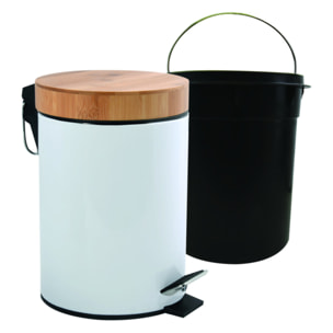 MSV Poubelle à  pédale Acier & Bambou AZA 3L Blanc