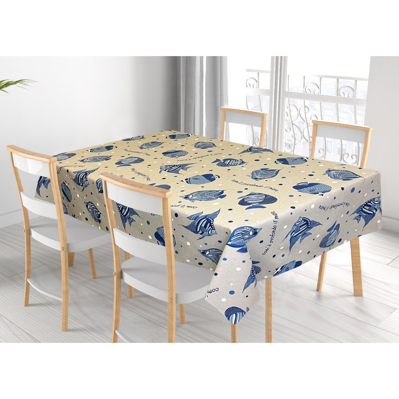 Tovaglia Cucina In Misto Cotone Made In Italy Disegno Maldive 140x140