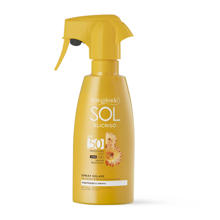 SOL Elicriso - Spray solare - protegge e idrata - con estratto di Elicriso Tenutra Massaini - protezione alta SPF50 - water resistant