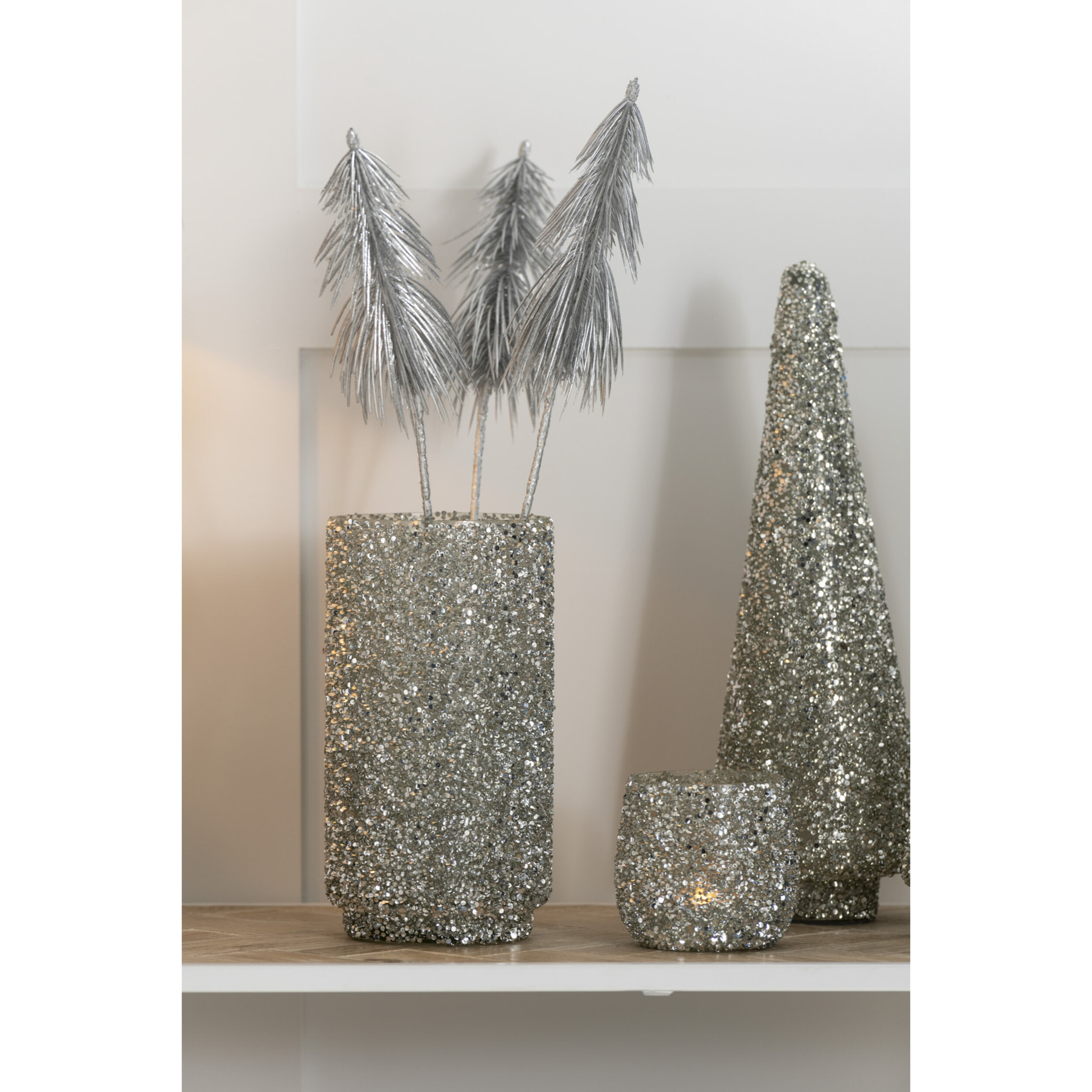 J-Line photophore Paillettes - verre - argent - large