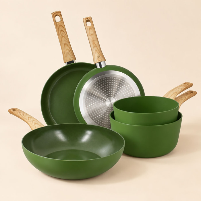 Batterie de cuisine 5 pièces en aluminium recyclé kaki - tous feux KAKI