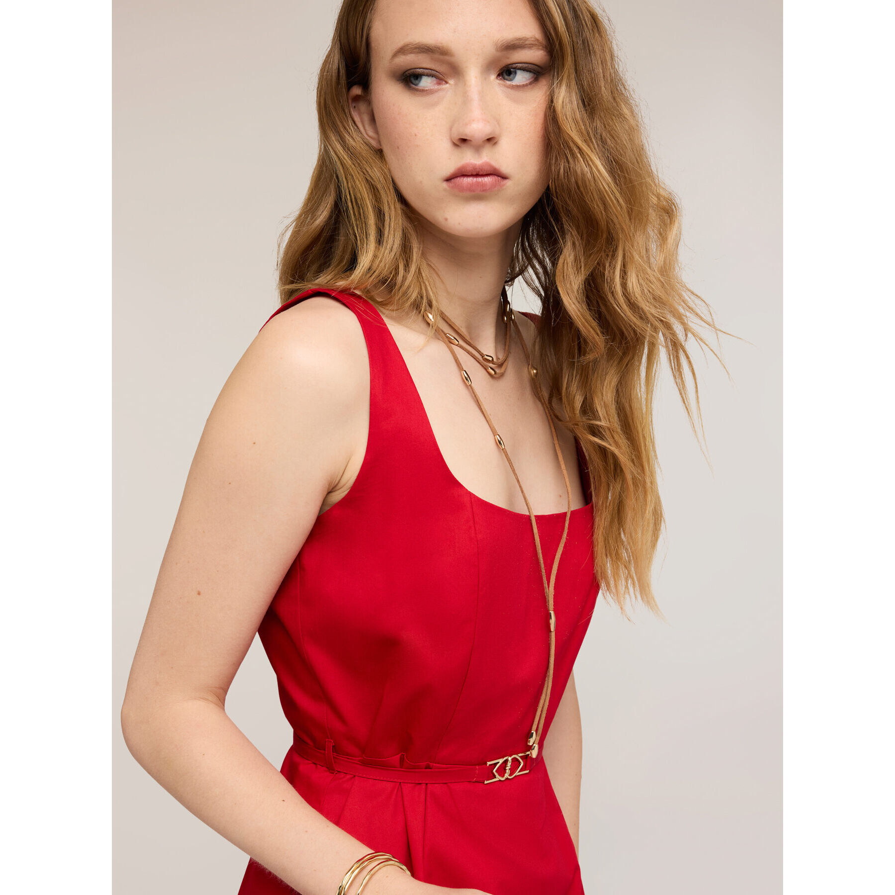 Motivi - Vestito flare in popeline con cintura - Rosso