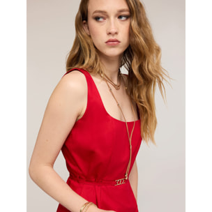 Motivi - Vestito flare in popeline con cintura - Rosso