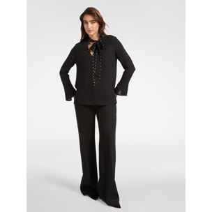 Elena Mirò - Blusa con fusciacca e borchie piatte - Nero