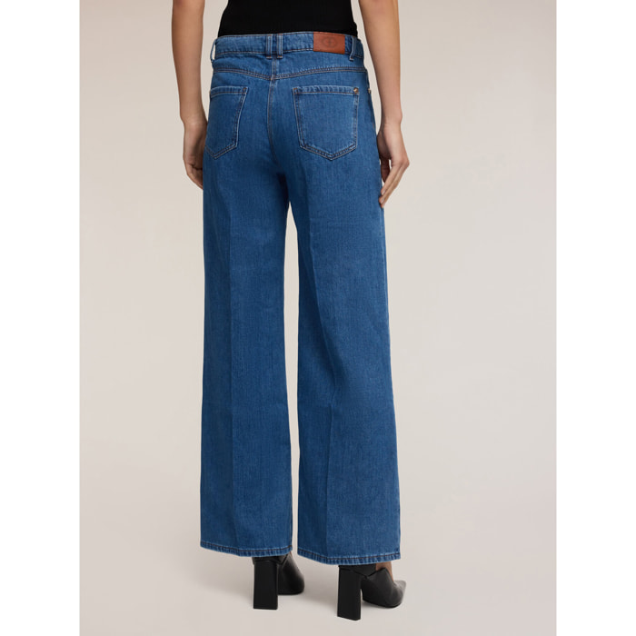 Motivi - Jeans palazzo de talle alto con pliegue planchado - Azul