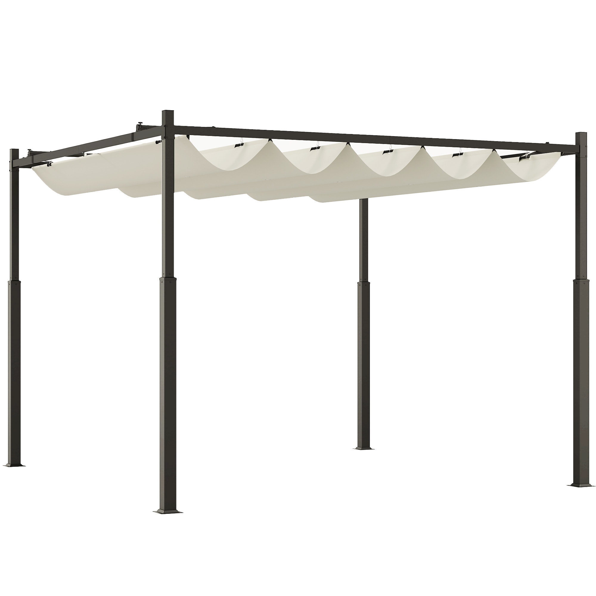 Pergola rétractable 3 x 3 m acier époxy noir polyester haute densité 180 g/m² UPF30+ crème