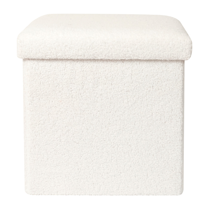Coffre Pouf Pliable Bouclette Blanc - Lot De 4