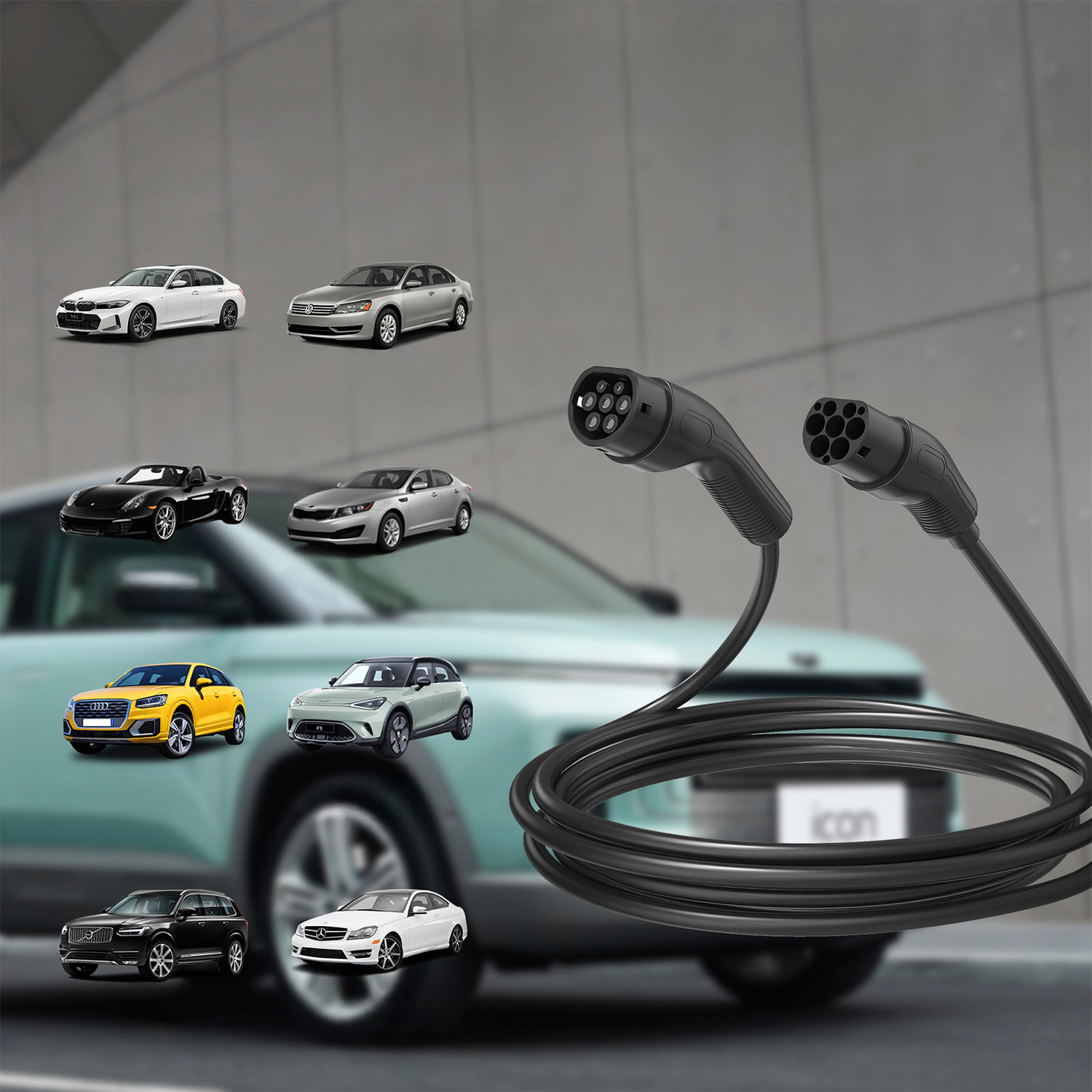 Cable de carga monofásico para vehículos eléctricos de Tipo 2 a Tipo 2. Con 32A y 7KW de potencia.