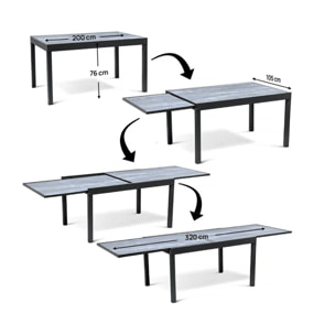 Table extensible et chaises de jardin en aluminium "Lagos" - 200/320 x 105 x 76 cm - Taupe - 12 places