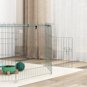 Parc pour chien 8 panneaux - avec toit, modulable et pliable - 60H cm - avec porte - intérieur et extérieur - argent vert
