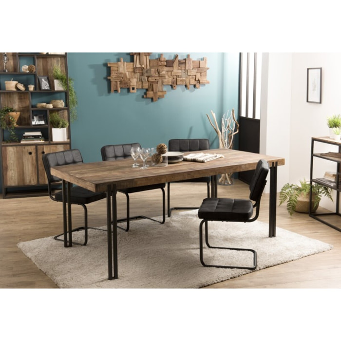SIXTINE - Table à manger rectangulaire 200x90cm Teck recyclé Acacia Mahogany recyclé pieds métal noir