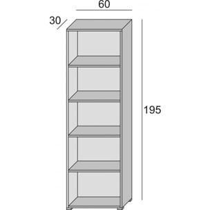 Libreria Girasole, Biblioteca a 4 ripiani regolabili, Scaffale per libri, Mobile da parete con ripiani, 100% Made in Italy, Cm 60x30h195, Bianco e Rovere