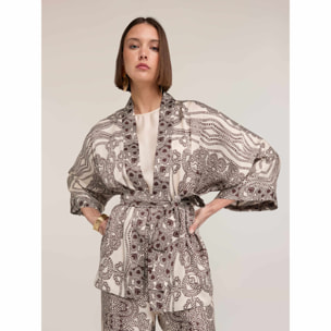 Motivi - Kimono de satén con estampado - Blanco