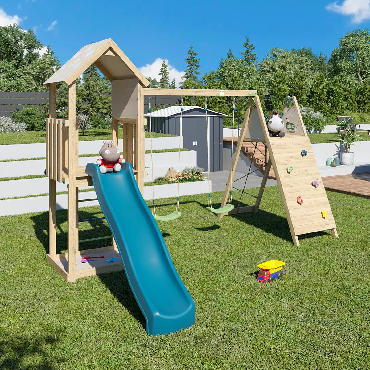 Aire de jeux bois 2,20 m OLYMPIA XPERIENCE 2 - 9 enfants