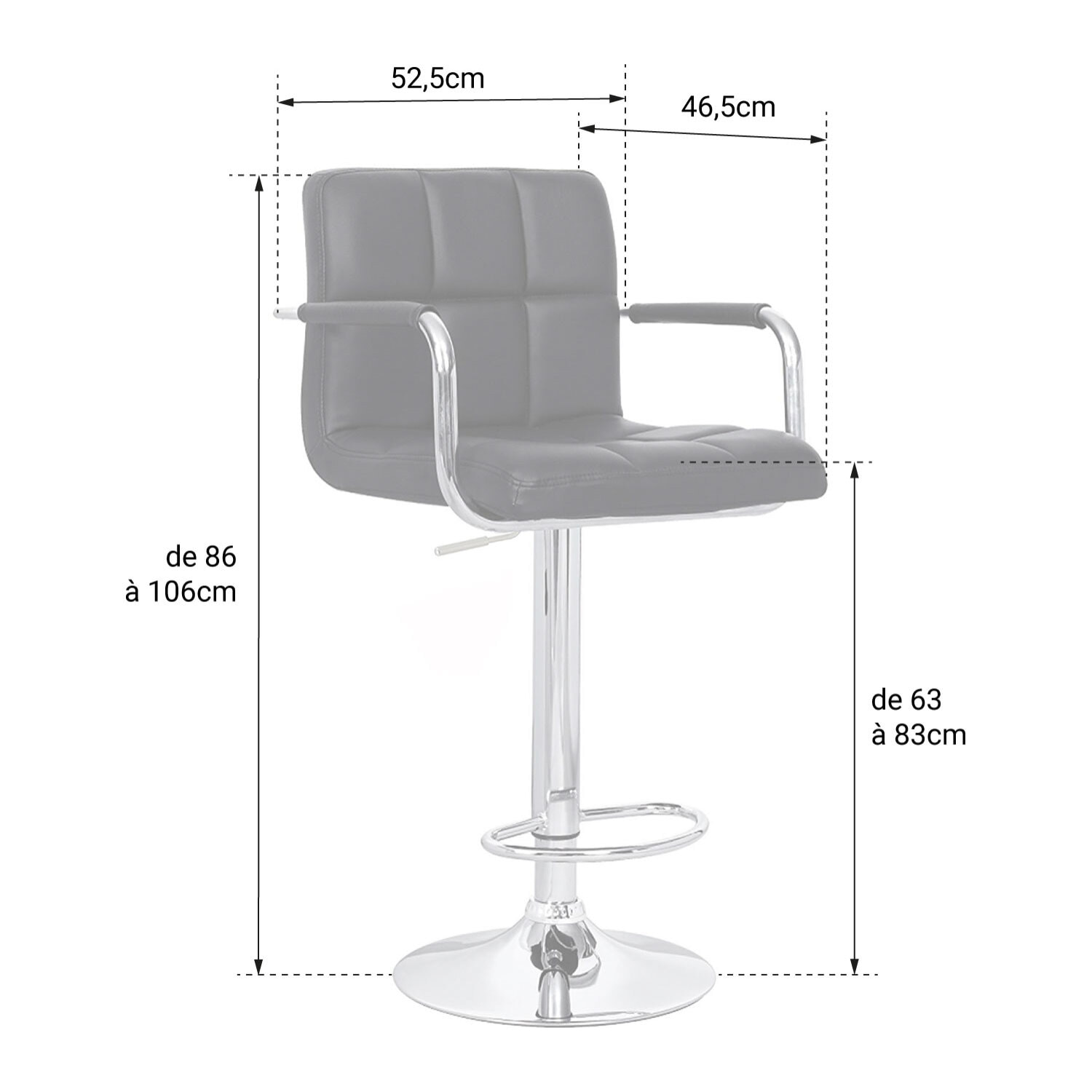 Lot de 2 tabourets de bar gris avec accoudoirs MIKE