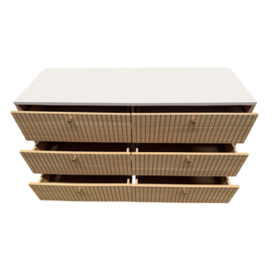 MIRANDELA Buffet 6 tiroirs aspect bois rainuré et blanc 120cm