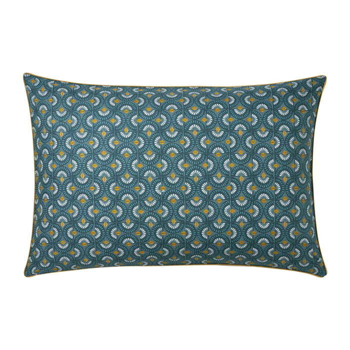Taie d'oreiller imprimée en percale de coton, ECLIPSE, Bleu Émeraude