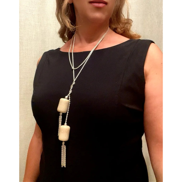 Collar largo cadena de cordón multiposición 150 Borlas en plata 10µ