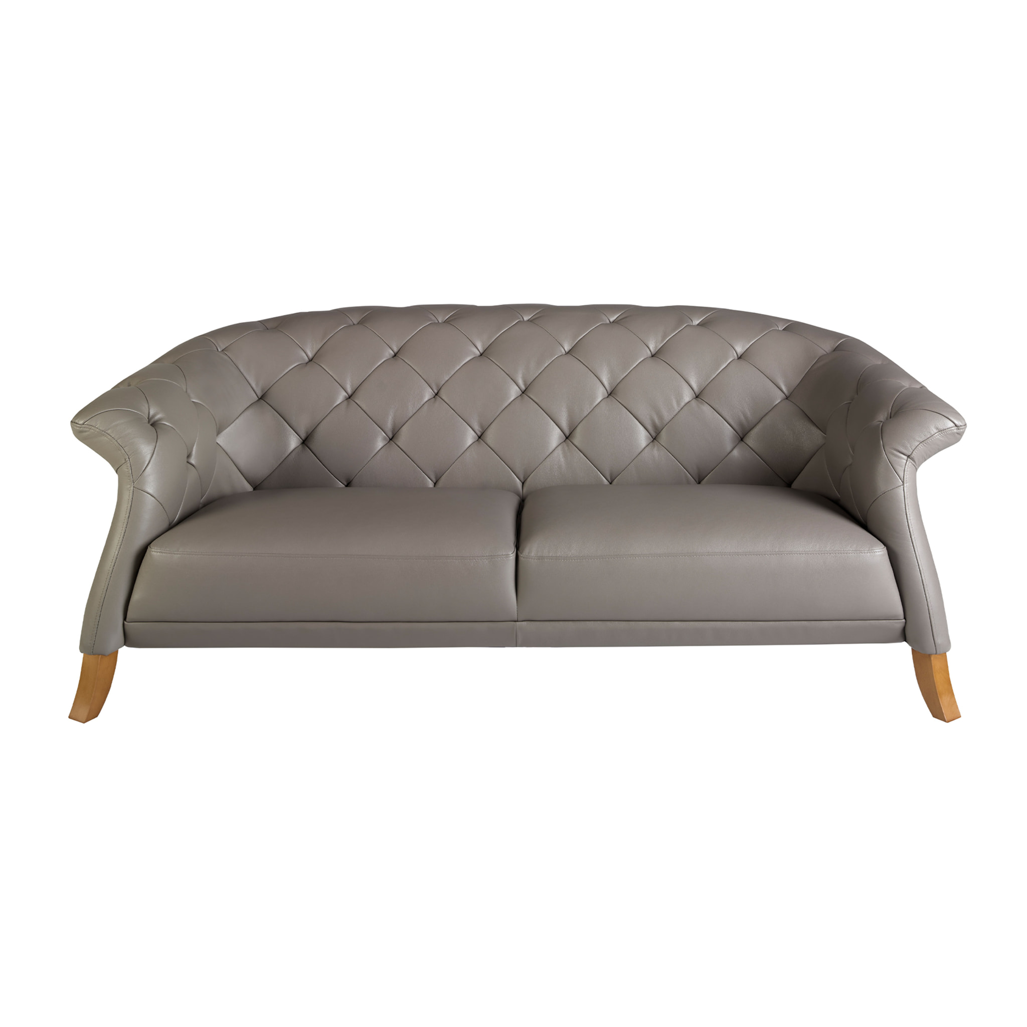 Sofá Chester de 2 plazas tapizado en piel de origen vacuno en gris patas de madera en miel 207x104x82cm