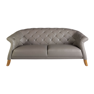 Sofá Chester de 2 plazas tapizado en piel de origen vacuno en gris patas de madera en miel 207x104x82cm