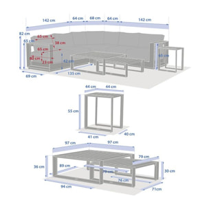 Salon d'angle de jardin "Allure" graphite 5 places en aluminium et polyester