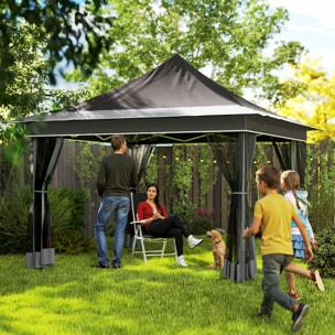 Carpa Plegable 3,5x3,5x3 m Cenador de Jardín con Altura Ajustable 4 Mosquiteras Protección UV50+ Impermeable y Bolsa de Transporte Gazebo para Exterior Fiestas Camping Gris Oscuro