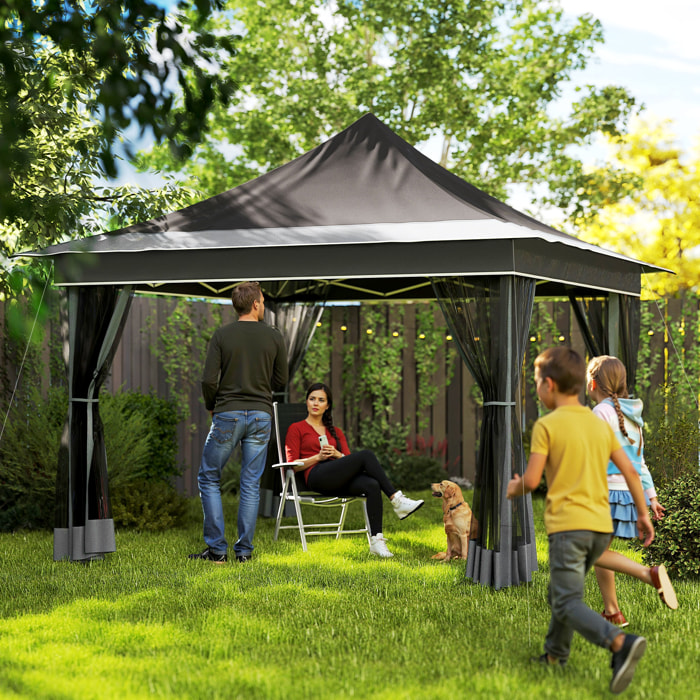 Carpa Plegable 3,5x3,5x3 m Cenador de Jardín con Altura Ajustable 4 Mosquiteras Protección UV50+ Impermeable y Bolsa de Transporte Gazebo para Exterior Fiestas Camping Gris Oscuro