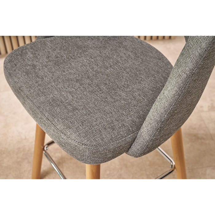 Tabourets de bar scandinaves tissu effet velours texturé gris et hévéa massif 65 cm (lot de 2) COSETTE