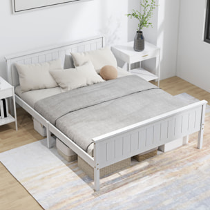 Lit double bois de pin blanc rainuré - tête de lit, pied de lit et sommier - 210L x 148l x 82H cm - compatible matelas 200L x 140l cm