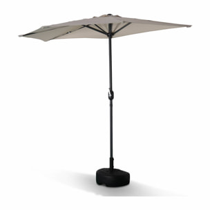 Parasol de balcon Ø250cm  – CALVI – Demi-parasol droit. mât central en aluminium avec manivelle d’ouverture. toile sable