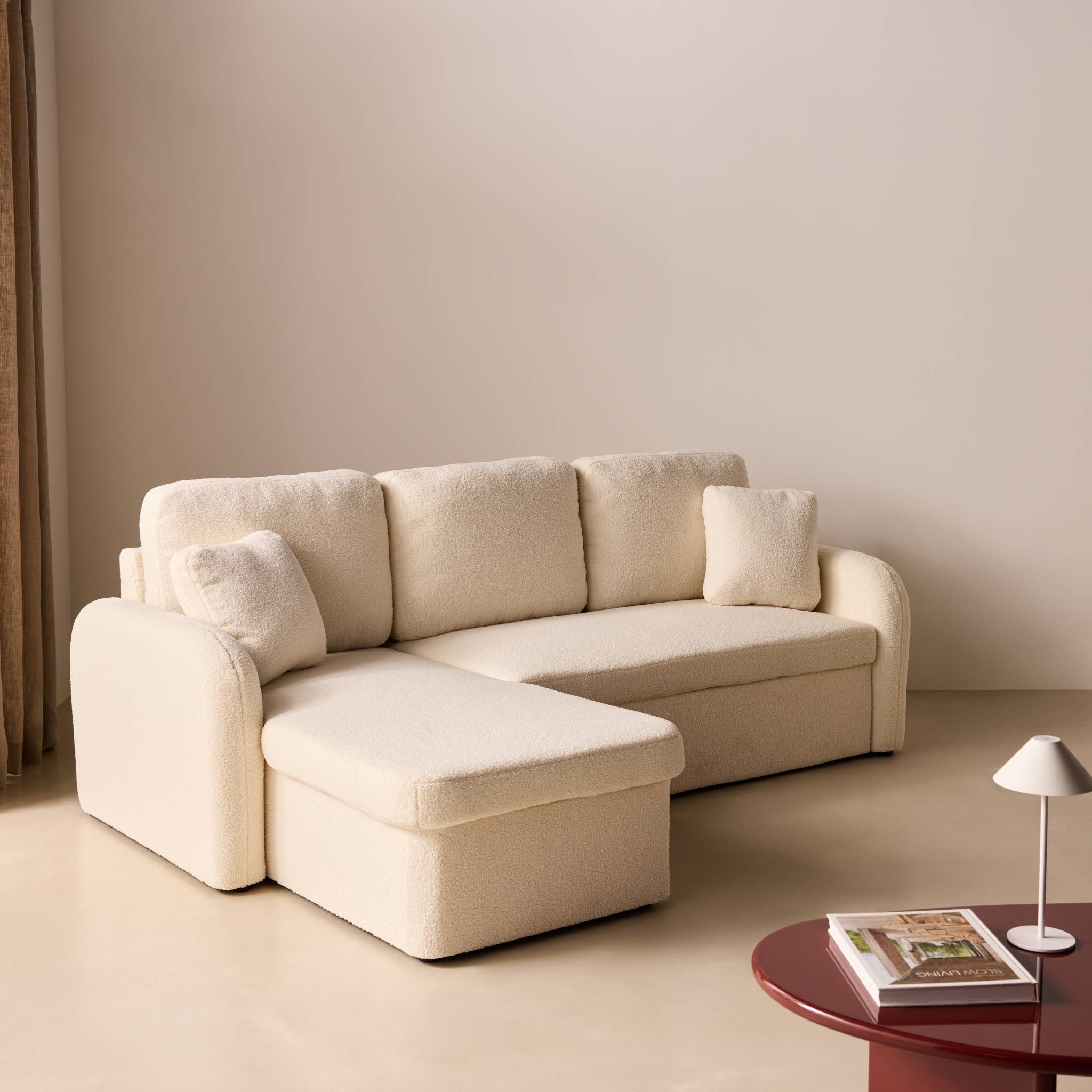 Canapé convertible réversible 3 places lignes arrondies bouclette avec coffre MILANO