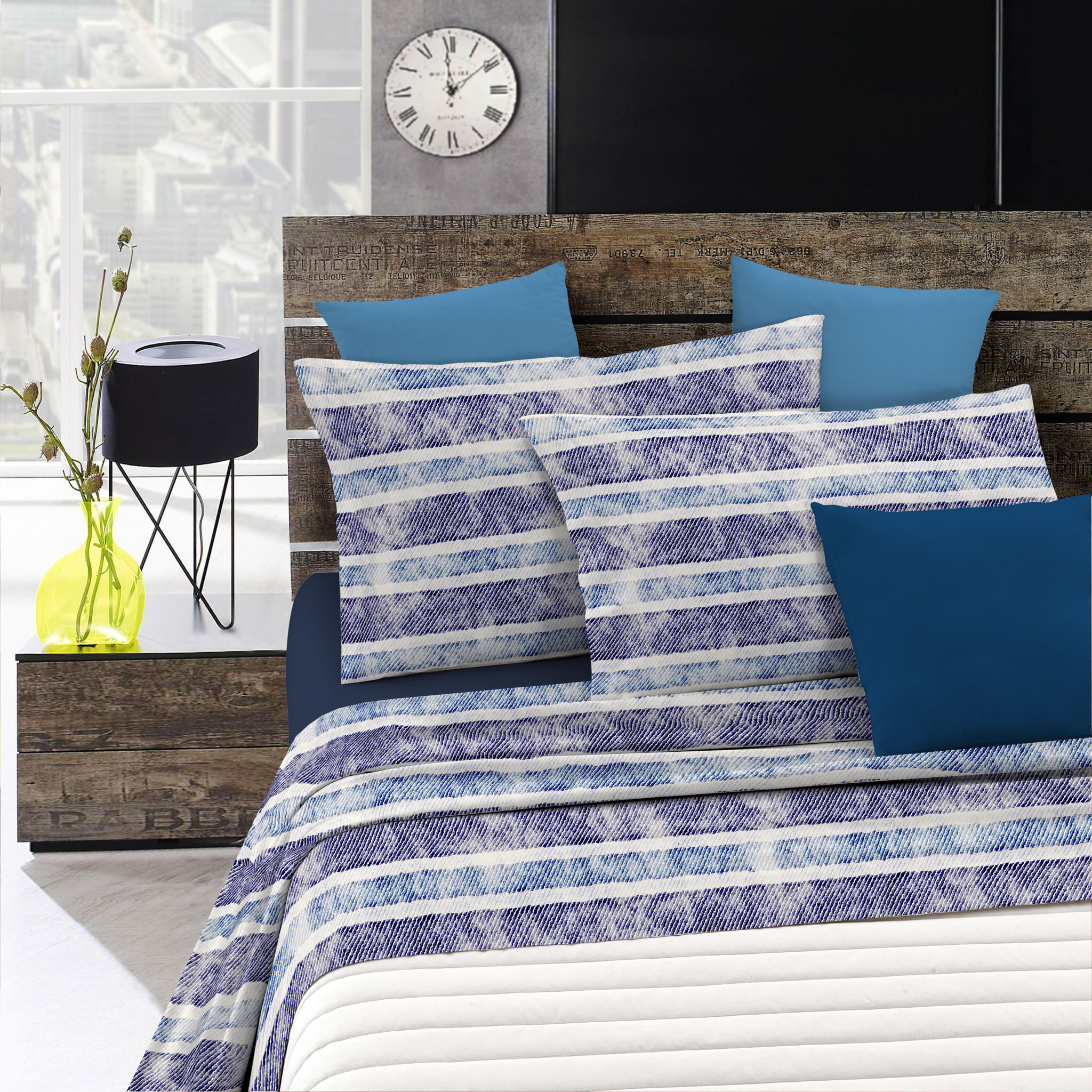 COMPLETO LETTO FANTASY MADE IN ITALY MICROFIBRA-JEANS STRIPES MATRIMONIALE