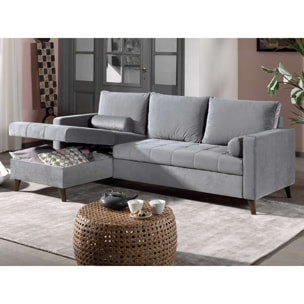 POLAR - Canapé d'angle réversible convertible - en velours au design scandinave - 4 places - Gris clair