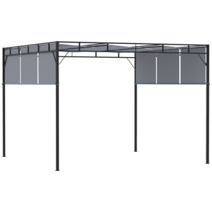 Pergola rétractable dim. 3L x 3l x 2,2H m structure acier époxy anticorrosion noir triple toile polyester haute densité gris