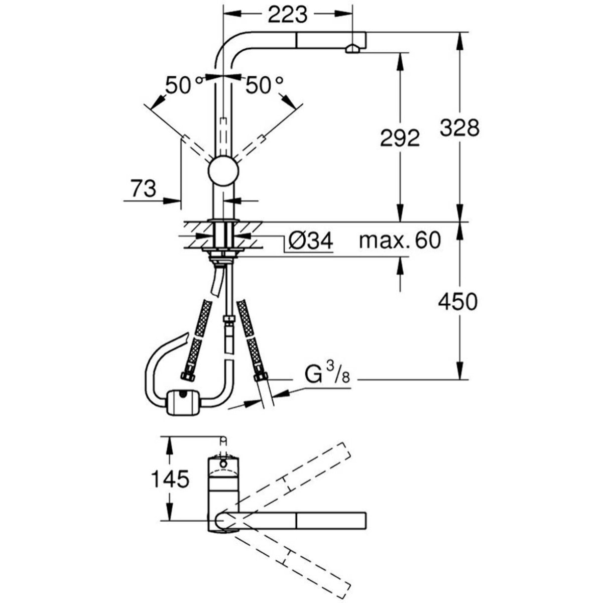 GROHE Mitigeur de cuisine Minta avec douchette extractible pour plus de confort