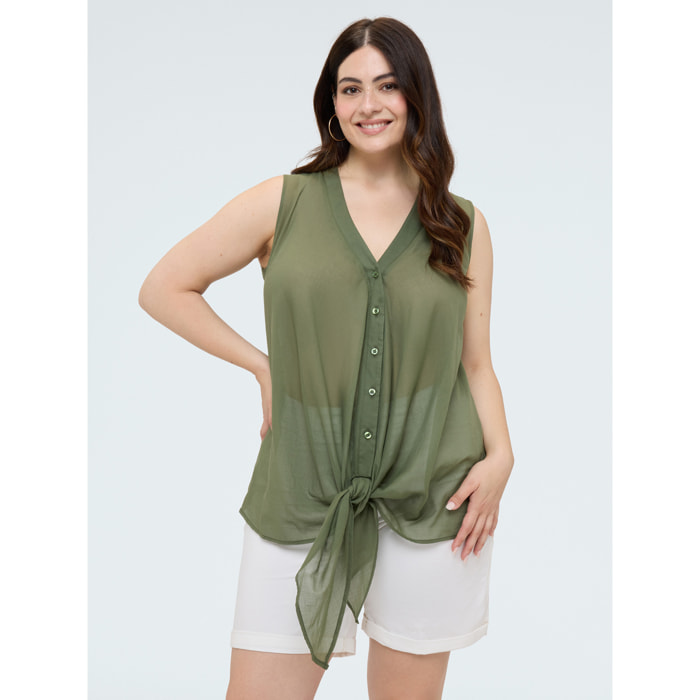 Fiorella Rubino - Top in cotone con nodo frontale - Verde militare