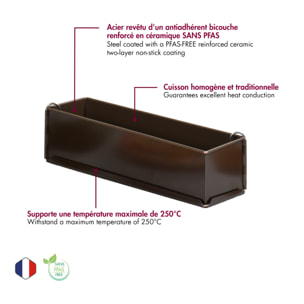 Moule à Pâté Croute long uni - Antiadhérent (sans PFAS) - à charnière - fond démontable - 350 x 80 x 80 mm