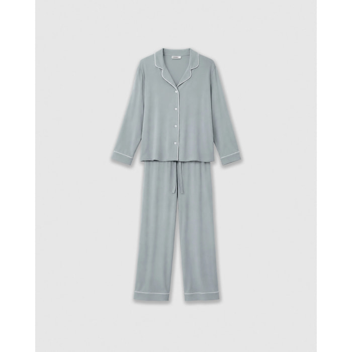 Pigiama lungo camicia in viscosa jersey azzurro acqua