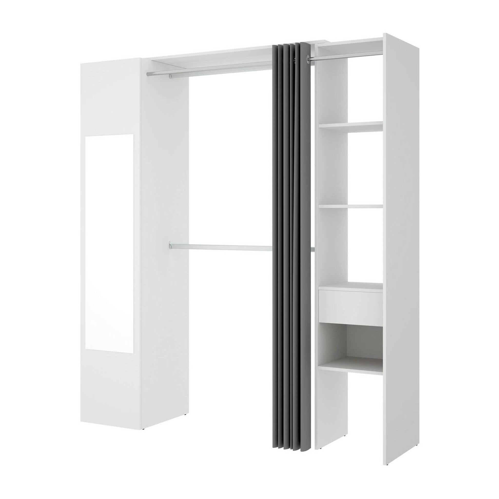 Guardaroba Rigi, Struttura per cabina armadio, Mobile appendiabiti aperto, 177x52h205 cm, Bianco e Antracite